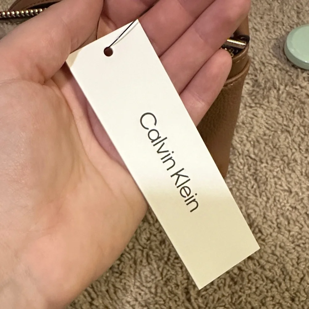 Calvin Klein Camel/Tan Pebbled Crossbody with Gold Hardware